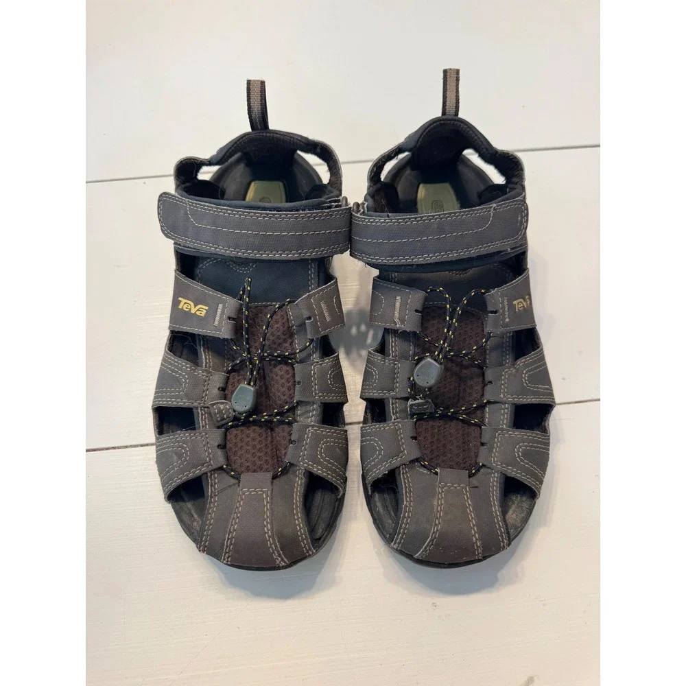 Teva Tanza Closed Toe Hiking Sandals Mens 10 Grey Brown Bungee S/N 1001116
